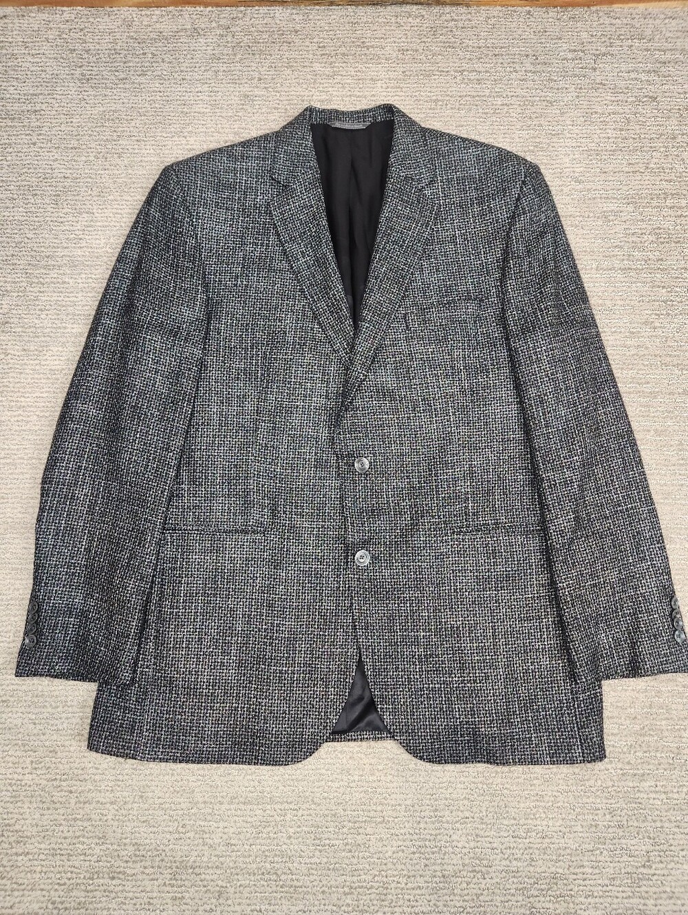 Reserve Patrick James Gibson Blazer 46L Black Wool Bamboo Blend Basketweave Coat